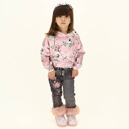 Monnalisa-Black Floral Denim Jeans | Childrensalon Outlet