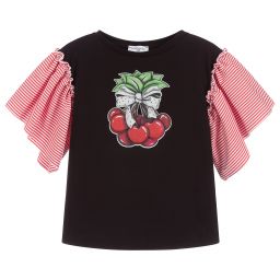 Monnalisa-Black & Red Cherry T-Shirt | Childrensalon Outlet