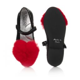 موناليزا-حذاء جلد إصطناعي وفرو لون أسود وأحمر للبنات | Childrensalon Outlet