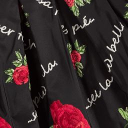 Monnalisa Шик-Black Skirt with Red Roses | Childrensalon Outlet