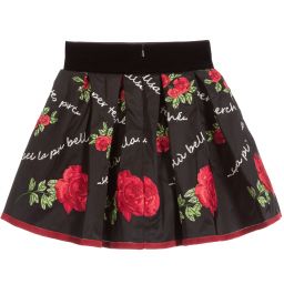 Monnalisa Шик-Black Skirt with Red Roses | Childrensalon Outlet