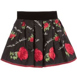 Monnalisa Шик-Black Skirt with Red Roses | Childrensalon Outlet