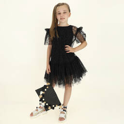 موناليزا-حقيبة قش بوم- بوم لون أسود للبنات (28 سم) | Childrensalon Outlet