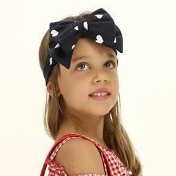 Monnalisa-Черная повязка на голову с белыми сердечками | Childrensalon Outlet