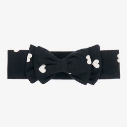 Monnalisa-Черная повязка на голову с белыми сердечками | Childrensalon Outlet