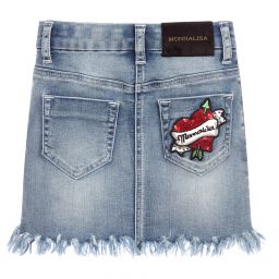 Monnalisa-Blue Denim Cherry Skirt | Childrensalon Outlet