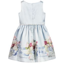 Monnalisa Chic-فستان ساتان لون أزرق بطبعة ورود | Childrensalon Outlet