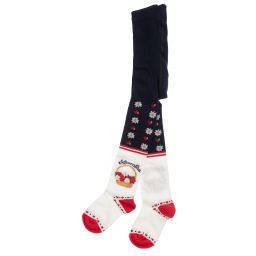 Monnalisa-Blue & Ivory Floral Tights | Childrensalon Outlet