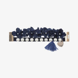 Monnalisa-Blue Pearls & Flowers Bracelet | Childrensalon Outlet