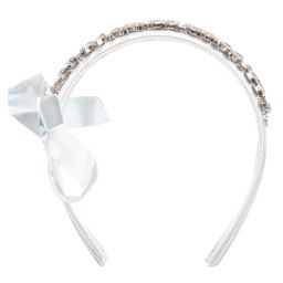 Monnalisa-طوق للشعر ساتان لون أزرق مزين بكريستال | Childrensalon Outlet