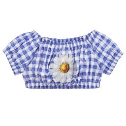 Monnalisa-Blue & White Gingham Blouse | Childrensalon Outlet
