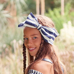 Monnalisa-Blue & White Striped Headband | Childrensalon Outlet
