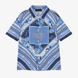 Monnalisa-Boys Blue Nautical Print Viscose Shirt | Childrensalon Outlet