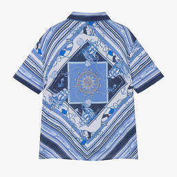 Monnalisa-Boys Blue Nautical Print Viscose Shirt | Childrensalon Outlet