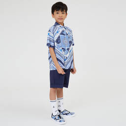Monnalisa-Boys Blue Nautical Print Viscose Shirt | Childrensalon Outlet