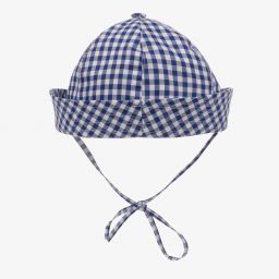 Monnalisa-قبعة قطن بوبلين لون أزرق وأبيض للأولاد | Childrensalon Outlet