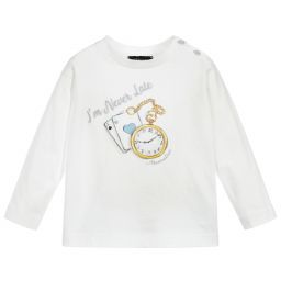 Monnalisa-Хлопковый топ цвета слоновой кости с часами для мальчиков | Childrensalon Outlet