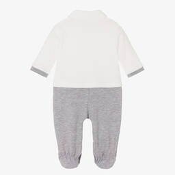 Monnalisa-Boys Ivory & Grey Cotton Peanuts Babygrow | Childrensalon Outlet