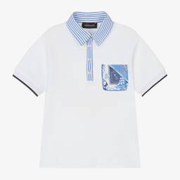 Monnalisa-Boys White Cotton Polo Shirt | Childrensalon Outlet