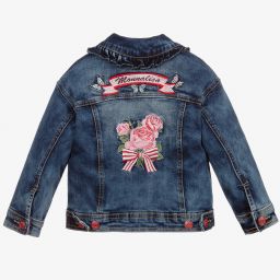 Monnalisa-جاكيت قطن دنيم لون أزرق داكن للبنات | Childrensalon Outlet