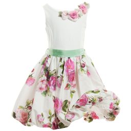 Monnalisa Chic-Floral Dress with Rose Corsage & Sash | Childrensalon Outlet