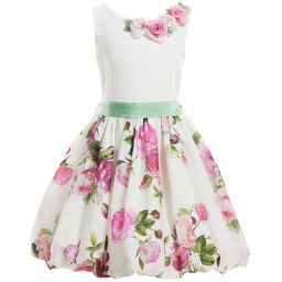 Monnalisa Chic-Floral Dress with Rose Corsage & Sash | Childrensalon Outlet