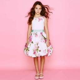Monnalisa Chic-Floral Dress with Rose Corsage & Sash | Childrensalon Outlet