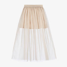 Monnalisa-Girls Ankle-Length Beige Tulle Skirt | Childrensalon Outlet