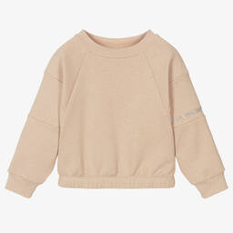 Monnalisa-Бежевый свитшот со стразами для девочек | Childrensalon Outlet