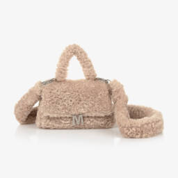 Monnalisa-Girls Beige Furry Handbag 22cm | Childrensalon Outlet