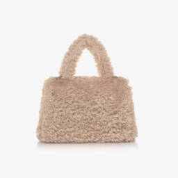 Monnalisa-Girls Beige Furry Handbag 22cm | Childrensalon Outlet