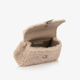 Monnalisa-Girls Beige Furry Handbag 22cm | Childrensalon Outlet