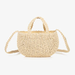 Monnalisa-Girls Beige Star Straw Bag (30cm) | Childrensalon Outlet