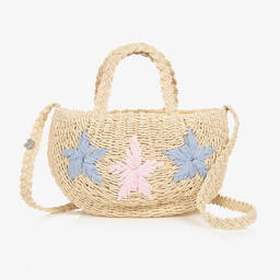 Monnalisa-Girls Beige Star Straw Bag (30cm) | Childrensalon Outlet
