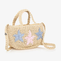 Monnalisa-Girls Beige Star Straw Bag (30cm) | Childrensalon Outlet