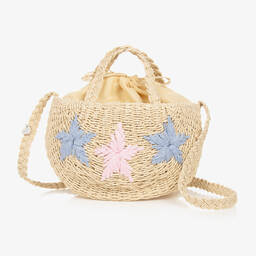 Monnalisa-Girls Beige Star Straw Bag (30cm) | Childrensalon Outlet
