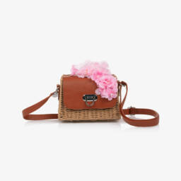 Monnalisa-Girls Beige Straw Blossom Handbag | Childrensalon Outlet