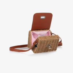 Monnalisa-Girls Beige Straw Blossom Handbag | Childrensalon Outlet