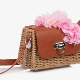 Monnalisa-Girls Beige Straw Blossom Handbag | Childrensalon Outlet