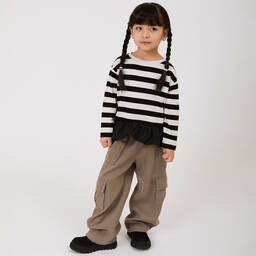 Monnalisa-Girls Beige Wide-Leg Cargo Trousers | Childrensalon Outlet