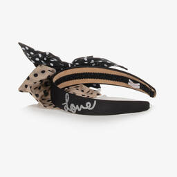 Monnalisa-Girls Black & Beige Polka Dot Hairband | Childrensalon Outlet