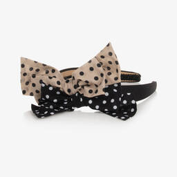Monnalisa-Girls Black & Beige Polka Dot Hairband | Childrensalon Outlet