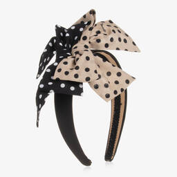 Monnalisa-Girls Black & Beige Polka Dot Hairband | Childrensalon Outlet