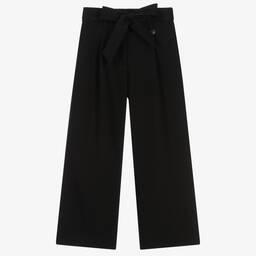 Monnalisa Chic-Girls Black Belted Wide Leg Trousers | Childrensalon Outlet