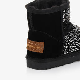 Monnalisa-Черные замшевые полусапожки со стразами | Childrensalon Outlet