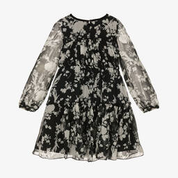 Monnalisa-Girls Black Floral Logo Dress  | Childrensalon Outlet