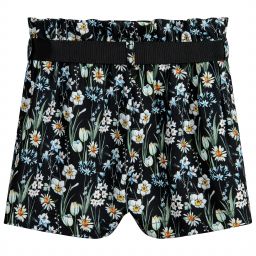 Monnalisa-Girls Black Floral Shorts | Childrensalon Outlet