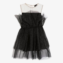 Monnalisa-فستان شبك وتول غليتر لون أسود | Childrensalon Outlet