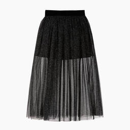 Monnalisa-Girls Black Glitter Tulle Skirt | Childrensalon Outlet