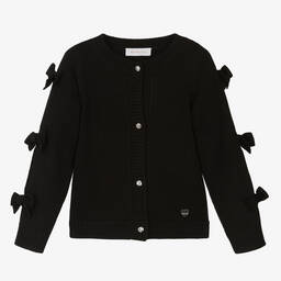 Monnalisa Chic-Girls Black Knitted Bow Cardigan | Childrensalon Outlet